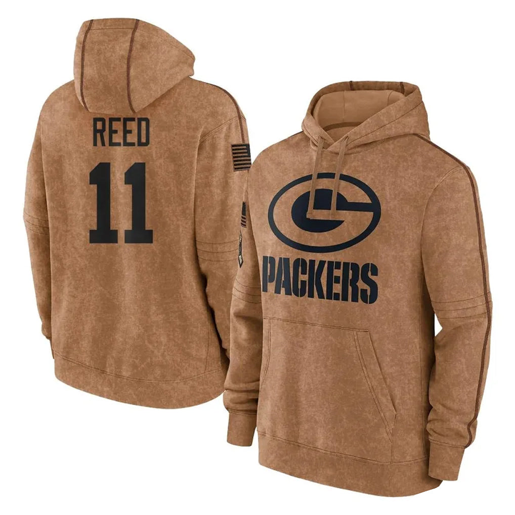 My Store GB.Packers #11 Jayden Reed Player Brown Salute to Service Hoodies Limited Game Stitched Jerseys