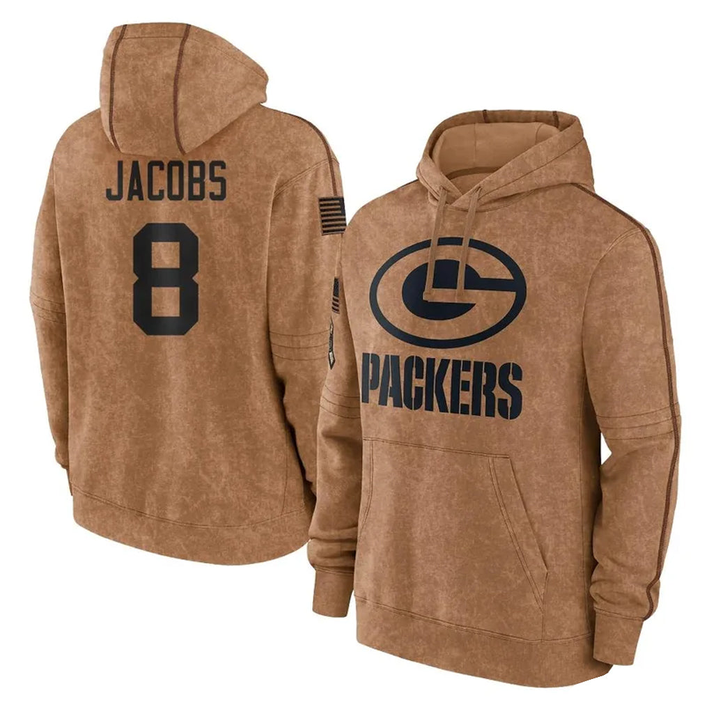 My Store GB.Packers #8 Josh Jacobs Player Brown Salute to Service Hoodies Limited Game Stitched Jerseys
