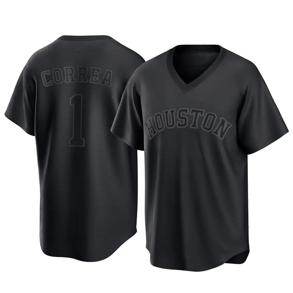 My Store H.Astros #1 Carlos Correa Player Black Fashion T-shirt Home Game Stitched Jerseys