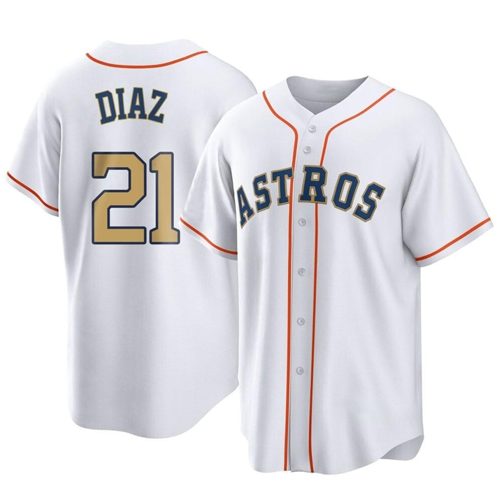 My Store H.Astros #21 Yainer Diaz Player Gold Collection Game Home Stitched Jerseys