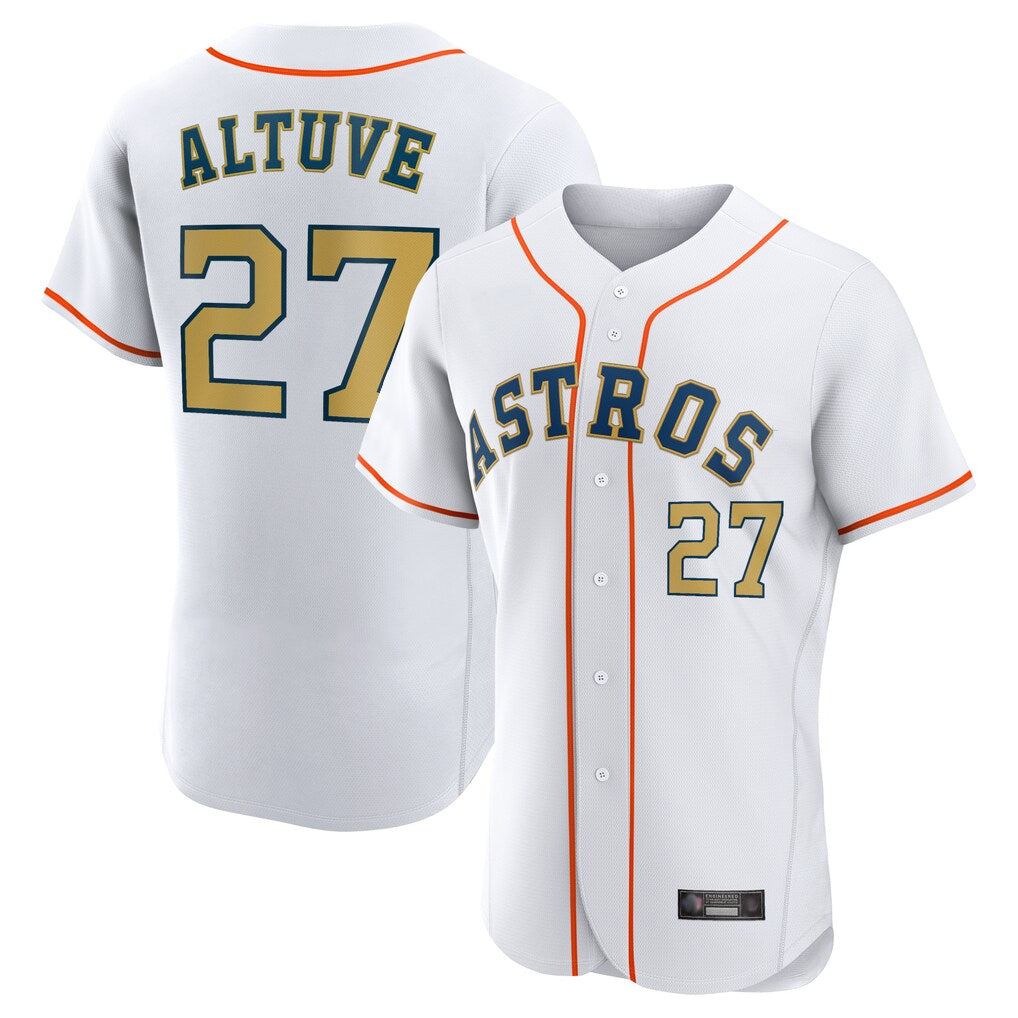 My Store H.Astros #27 Jose Altuve Player Gold Collection Limited Elite Home Stitched Jerseys
