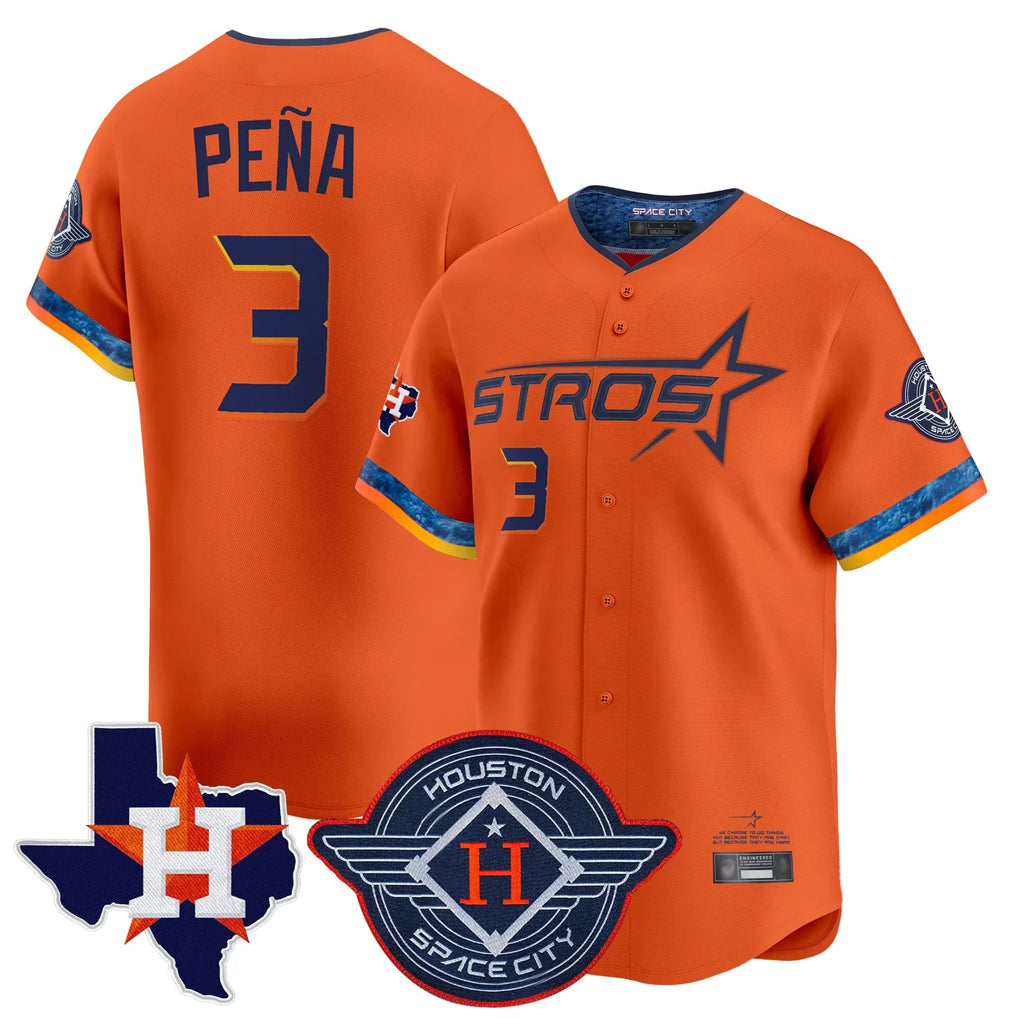 My Store H.Astros #3 Jeremy Pe?a Player Orange City Connect Texas Patch Vapor Premier Limited Home Stitched Jerseys