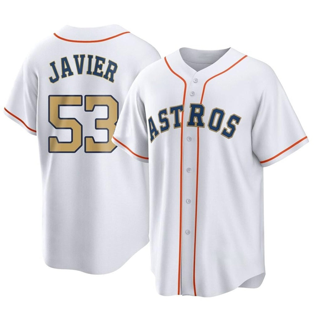 My Store H.Astros #53 Cristian Javier Player Gold Collection Game Home Stitched Jerseys
