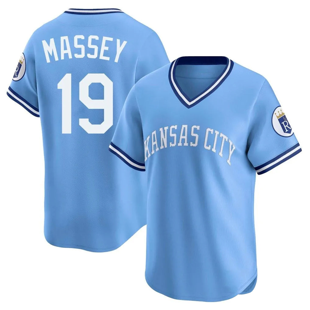 My Store KC.Royals #19 Michael Massey Player Light Blue Limited Throwback Cooperstown Collection T-shirt Stitched Jerseys