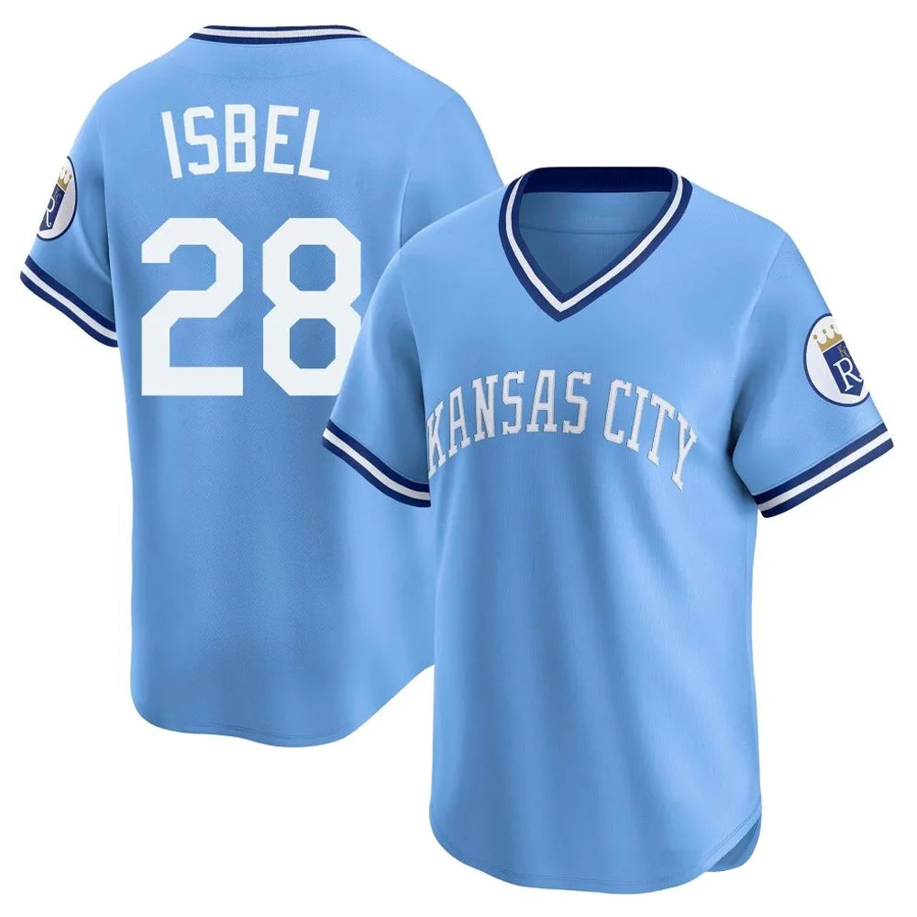 My Store KC.Royals #28 Kyle Isbel Player Light Blue Limited Throwback Cooperstown Collection T-shirt Stitched Jerseys