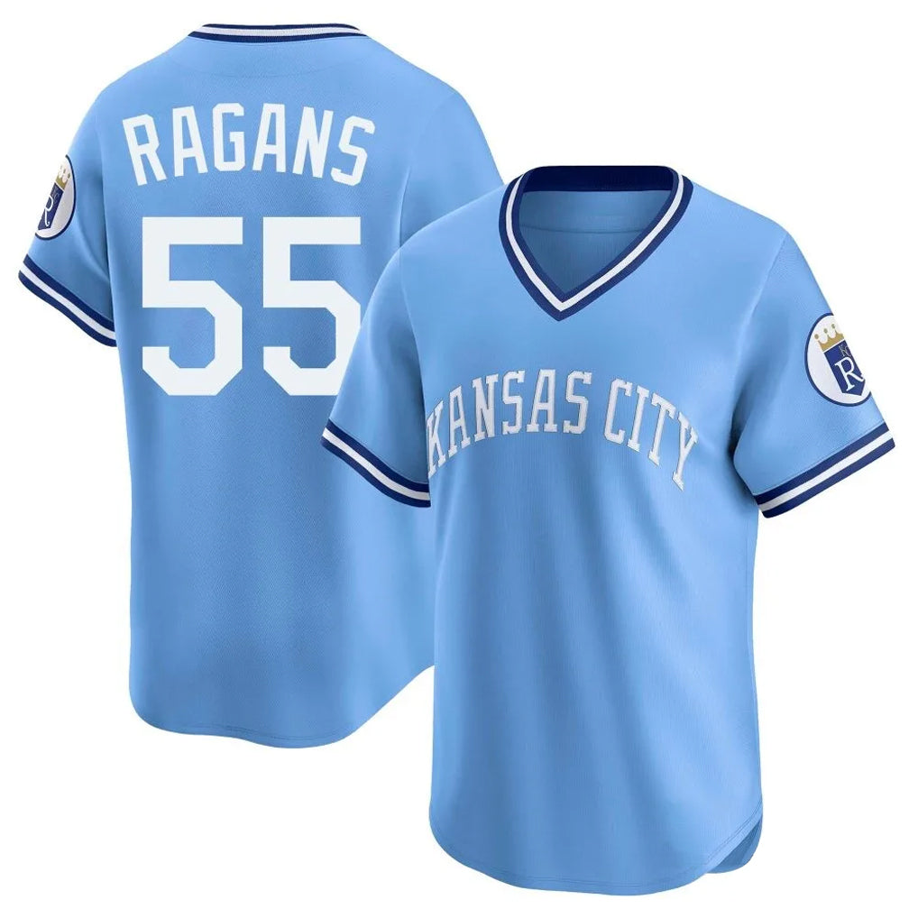 My Store KC.Royals #55 Cole Ragans Player Light Blue Limited Throwback Cooperstown Collection T-shirt Stitched Jerseys