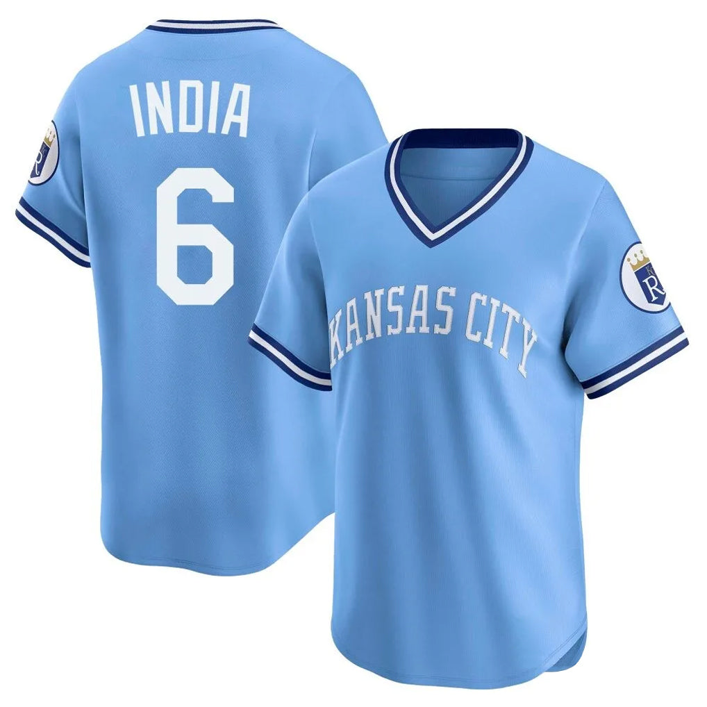 My Store KC.Royals #6 Jonathan India Player Light Blue Limited Throwback Cooperstown Collection T-shirt Stitched Jerseys