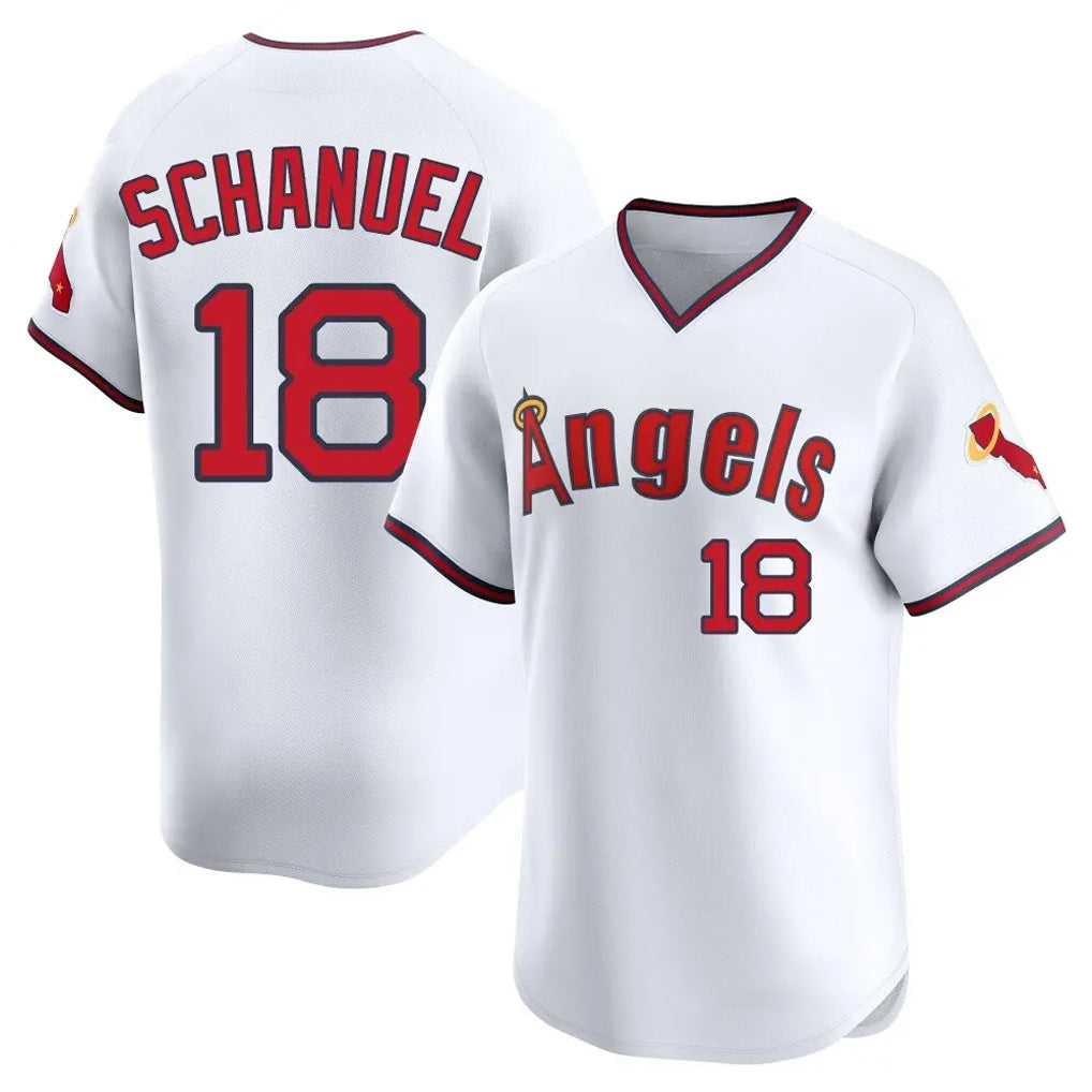 My Store LA.Angels #18 Nolan Schanuel Player White T-shirt Home Limited Stitched Jerseys