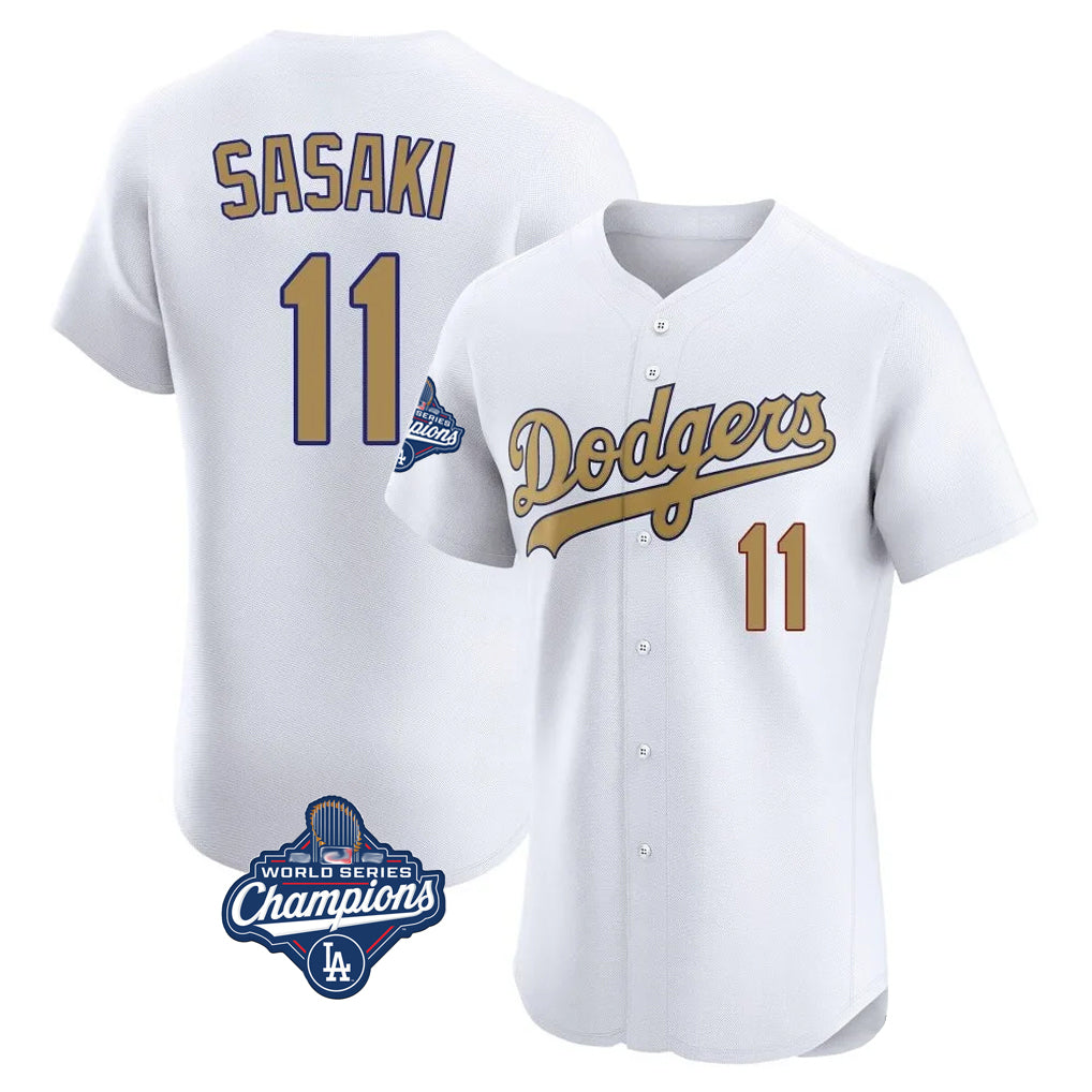 My Store LA.Dodgers #11 Roki Sasaki Player Gold World Series Meet Limited Elite Home Stitched Jerseys