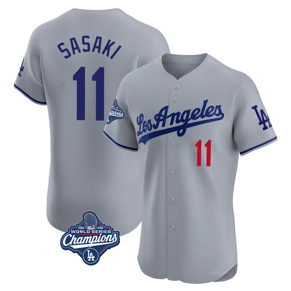 My Store LA.Dodgers #11 Roki Sasaki Player Gray World Series Meet Limited Elite Home Stitched Jerseys