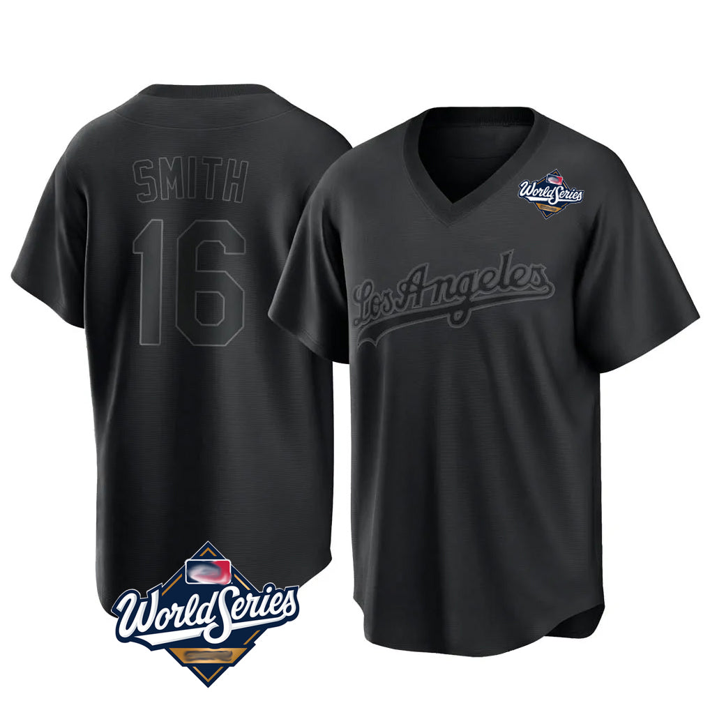 My Store LA.Dodgers #16 Will Smith Player Black World Series Pitch Fashion T-shirt Stitched Jerseys