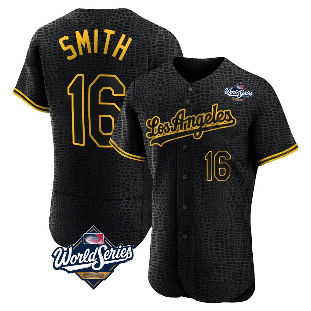 My Store LA.Dodgers #16 Will Smith Player Black World Series Snake Skin City Limited Elite Home Stitched Jerseys