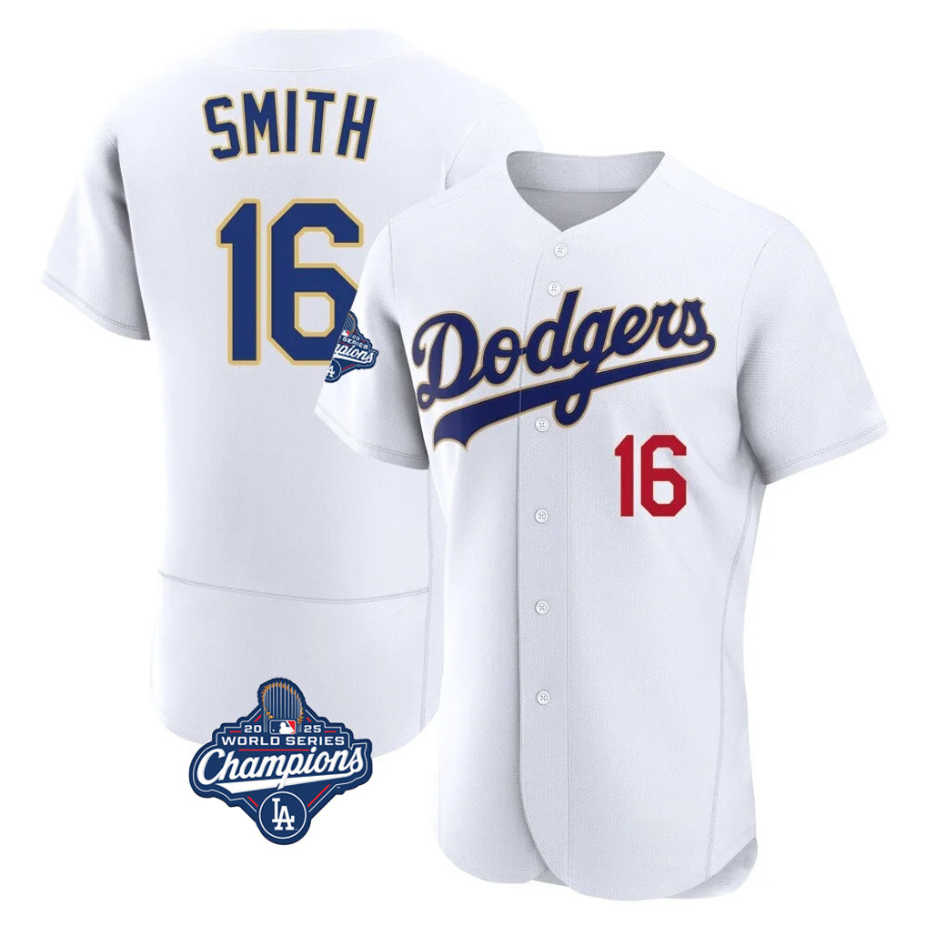 My Store LA.Dodgers #16 Will Smith Player Gold White World Series Meet 2026 Collection Stadium Limited Elite Stitched Jerseys