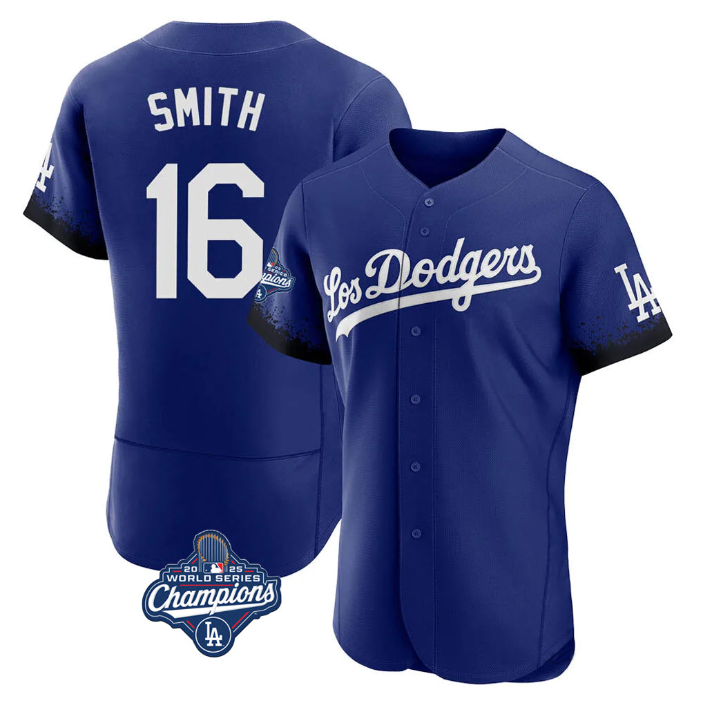 My Store LA.Dodgers #16 Will Smith Player Royal World Series Meet City Connect Elite Home Stitched Jerseys
