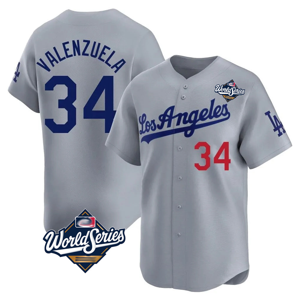 My Store LA.Dodgers #34 Fernando Valenzuela Player Gray World Series Limited Home Stitched Jerseys