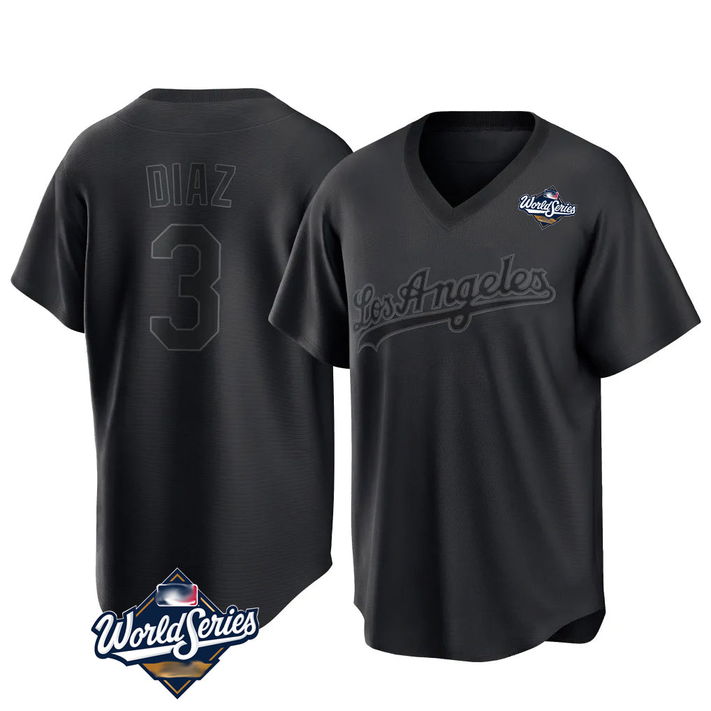 My Store LA.Dodgers #3 Edwin D¨ªaz Player Black World Series Pitch Fashion T-shirt Stitched Jerseys