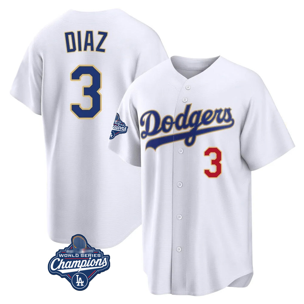 My Store LA.Dodgers #3 Edwin D¨ªaz Player Gold White World Series Meet 2026 Collection Stadium Limited Stitched Jerseys