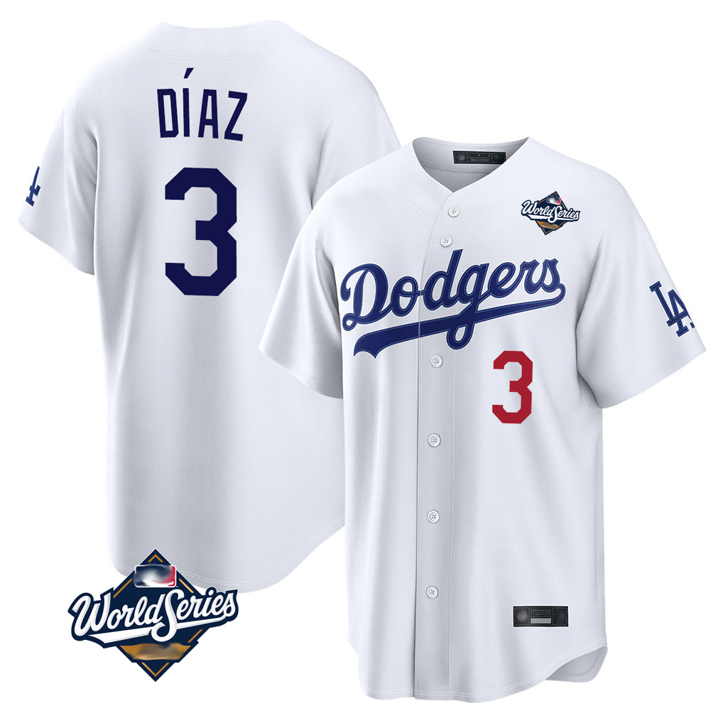 My Store LA.Dodgers #3 Edwin D¨ªaz Player White World Series Home Game Stitched Jerseys