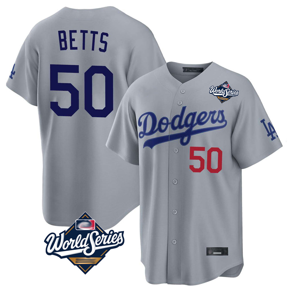 My Store LA.Dodgers #50 Mookie Betts Player Gray World Series Game Home Stitched Jerseys