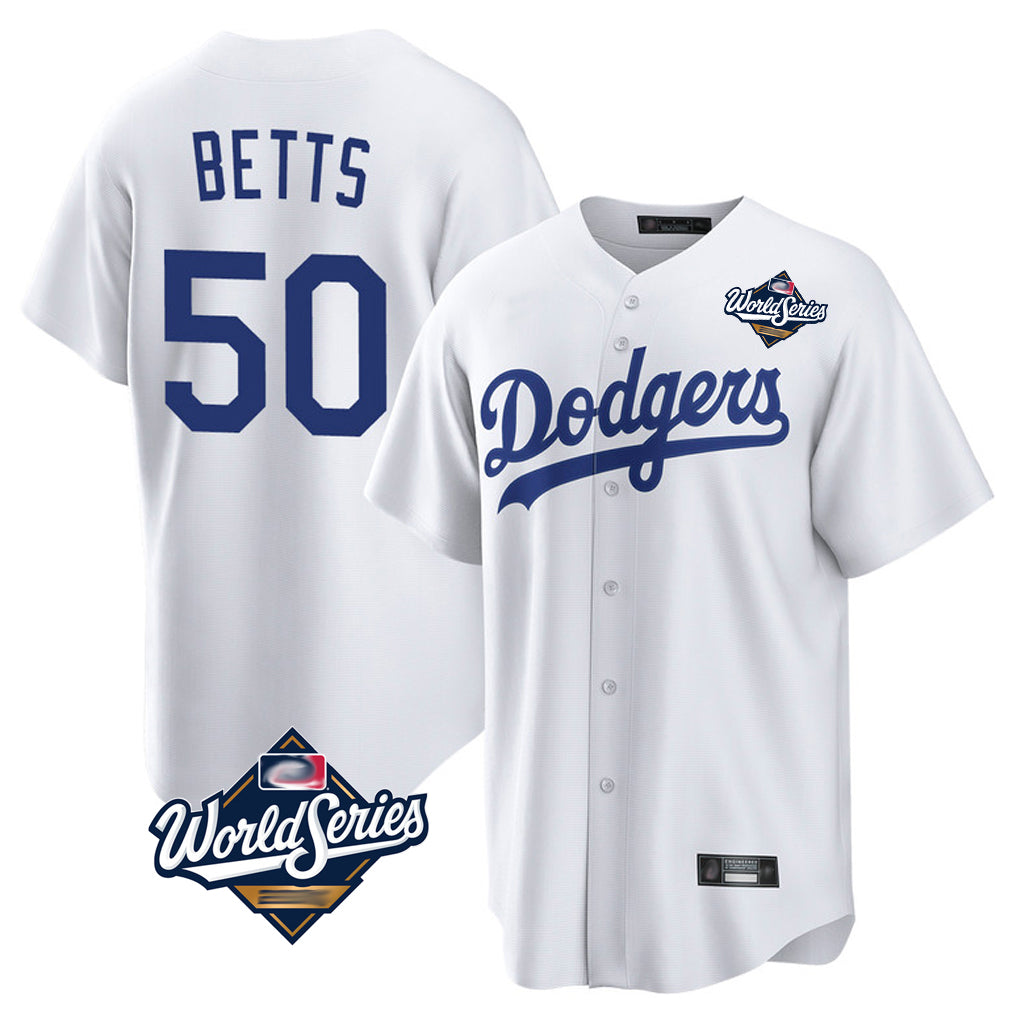 My Store LA.Dodgers #50 Mookie Betts Player White World Series Game Home Stitched Jerseys