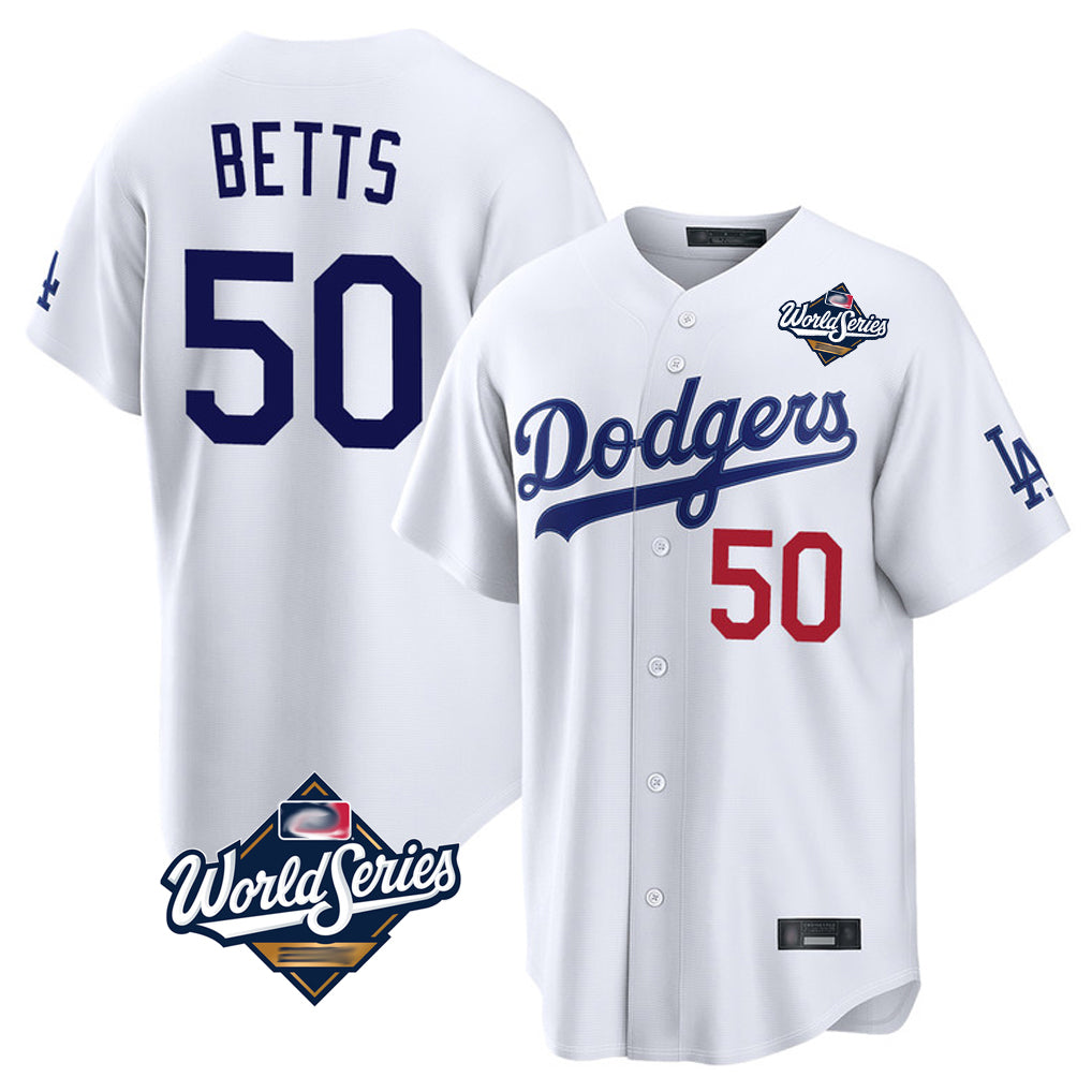 My Store LA.Dodgers #50 Mookie Betts Player White World Series Home Game Stitched Jerseys