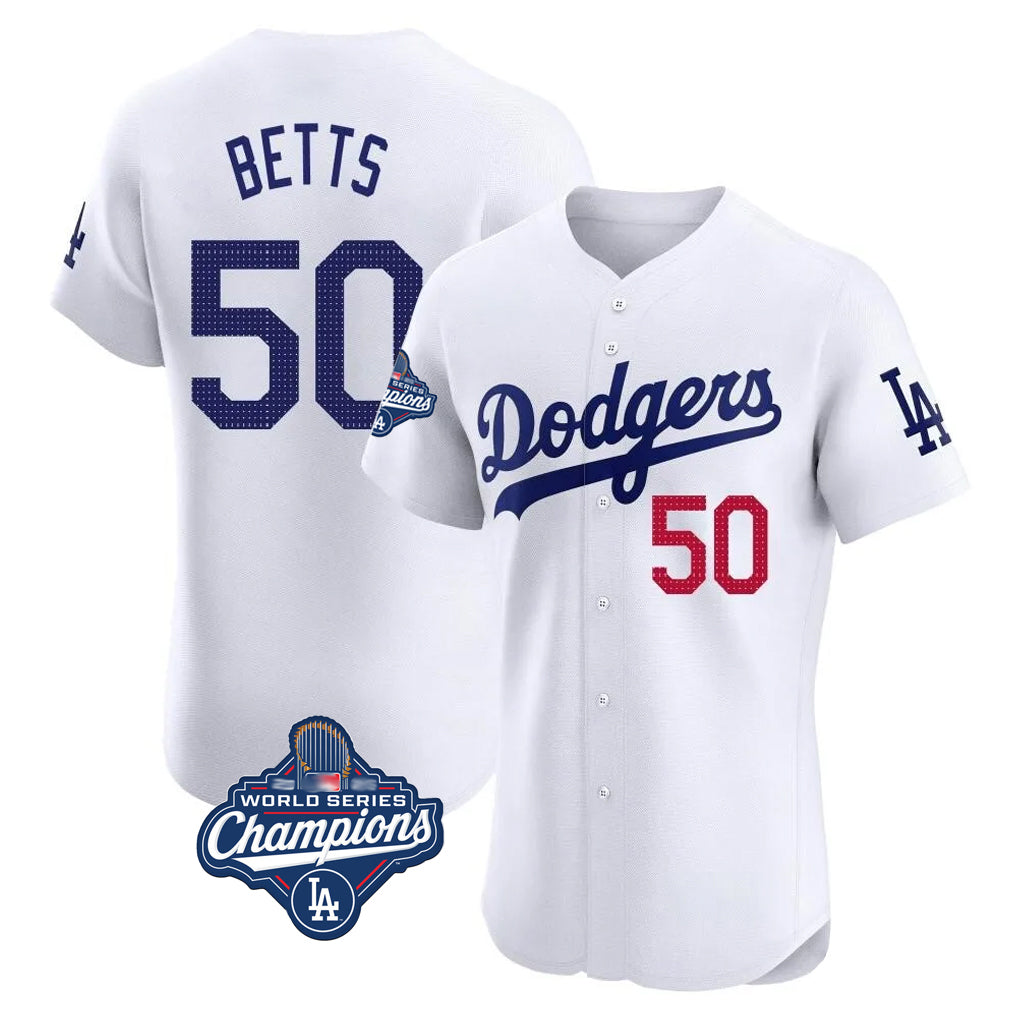 My Store LA.Dodgers #50 Mookie Betts Player White World Series Meet Limited Elite Home Stitched Jerseys