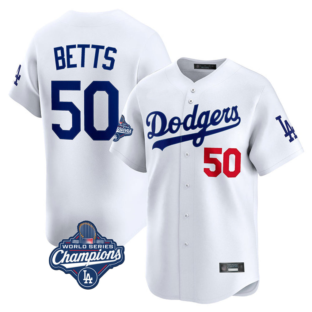 My Store LA.Dodgers #50 Mookie Betts Player White World Series Meet Limited Home Stitched Jerseys