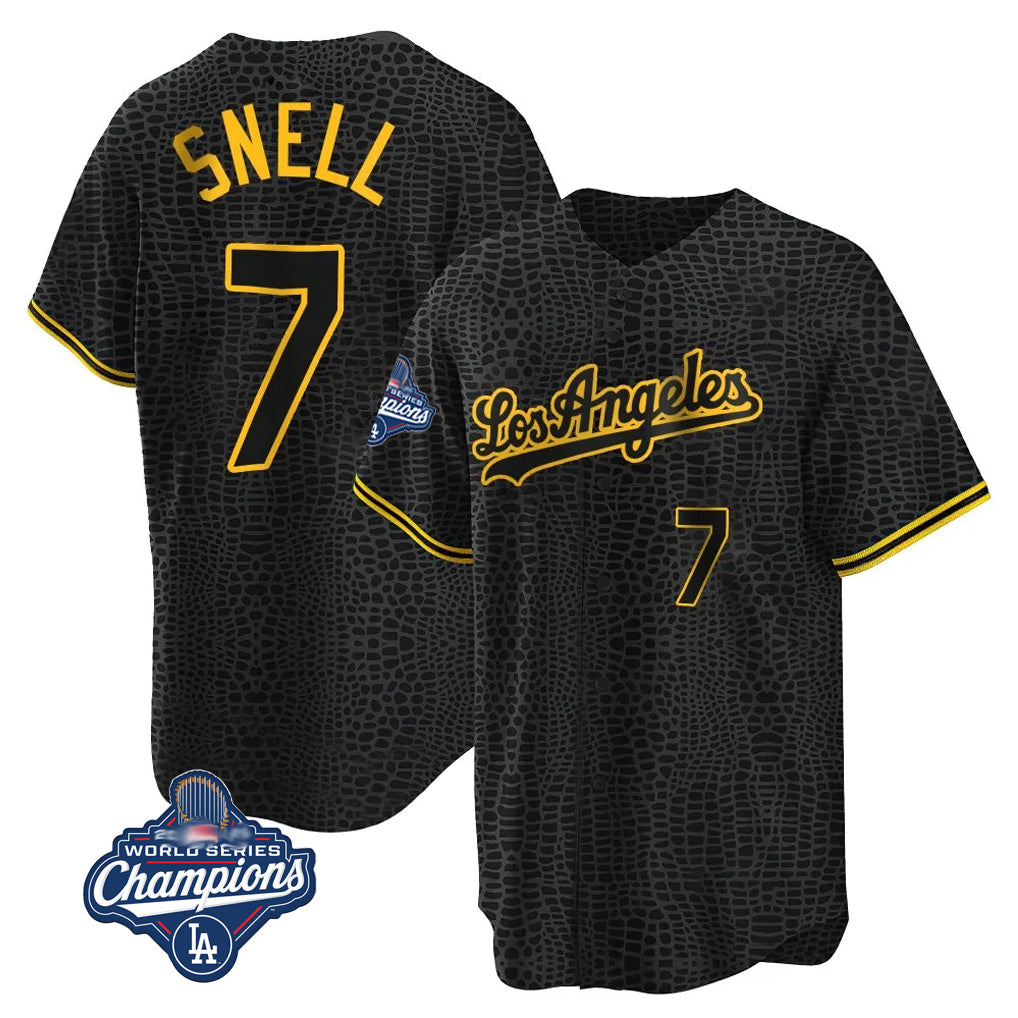 My Store LA.Dodgers #7 Blake Snell Player Black Snake Skin City Game Home World Series Meet Stitched Jerseys