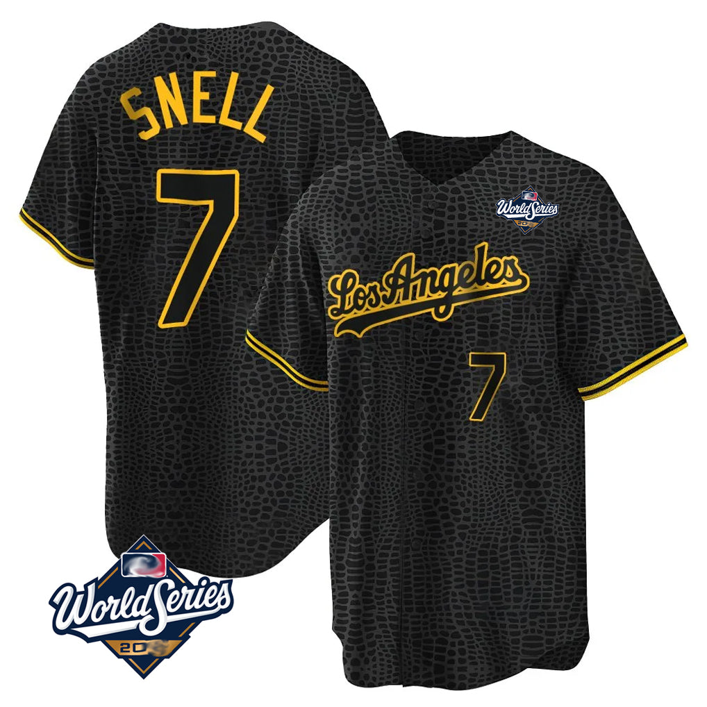 My Store LA.Dodgers #7 Blake Snell Player Black Snake Skin City Game Home World Series Stitched Jerseys