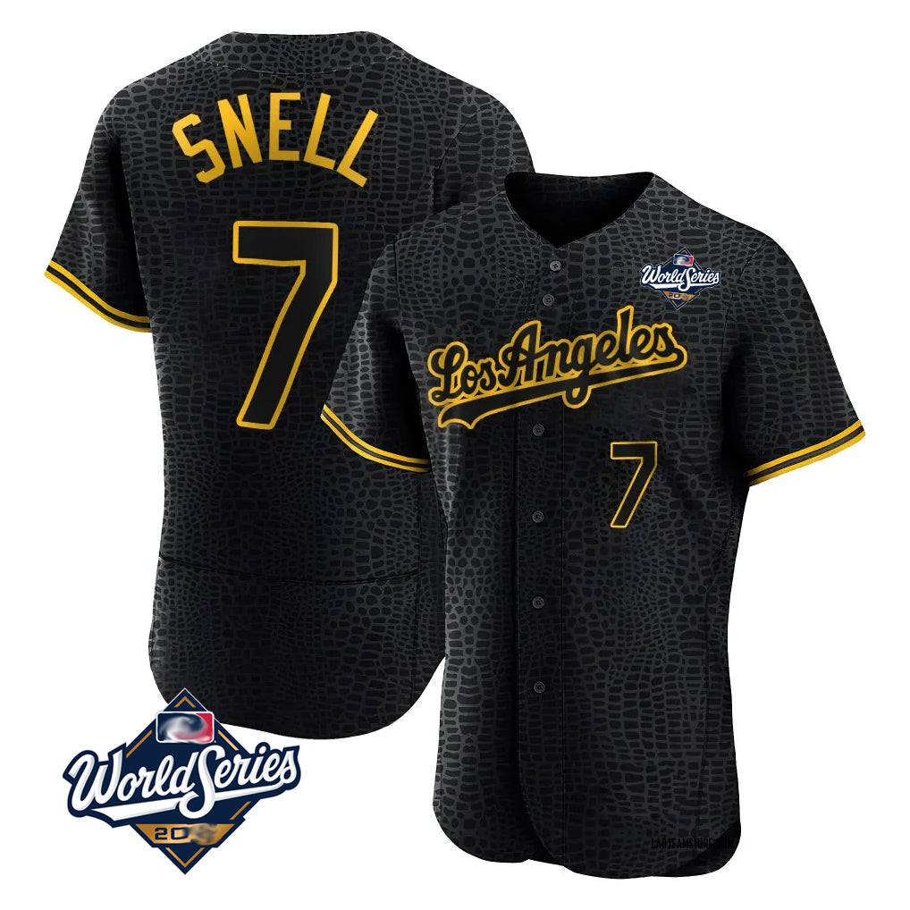 My Store LA.Dodgers #7 Blake Snell Player Black Snake Skin City Limited Elite World Series Home Stitched Jerseys