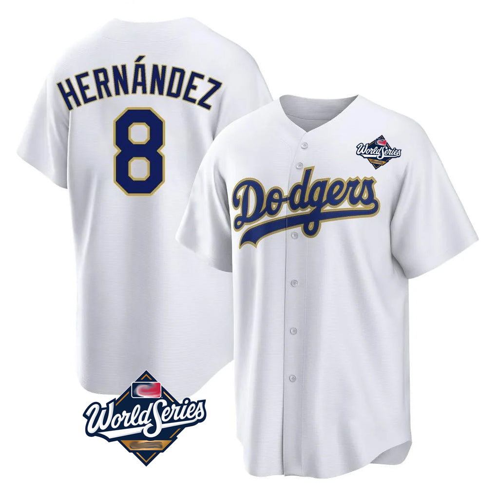 My Store LA.Dodgers #8 Enrique Hern¨¢ndez Player Gold White World Series 2026 Collection Stadium Game Stitched Jerseys