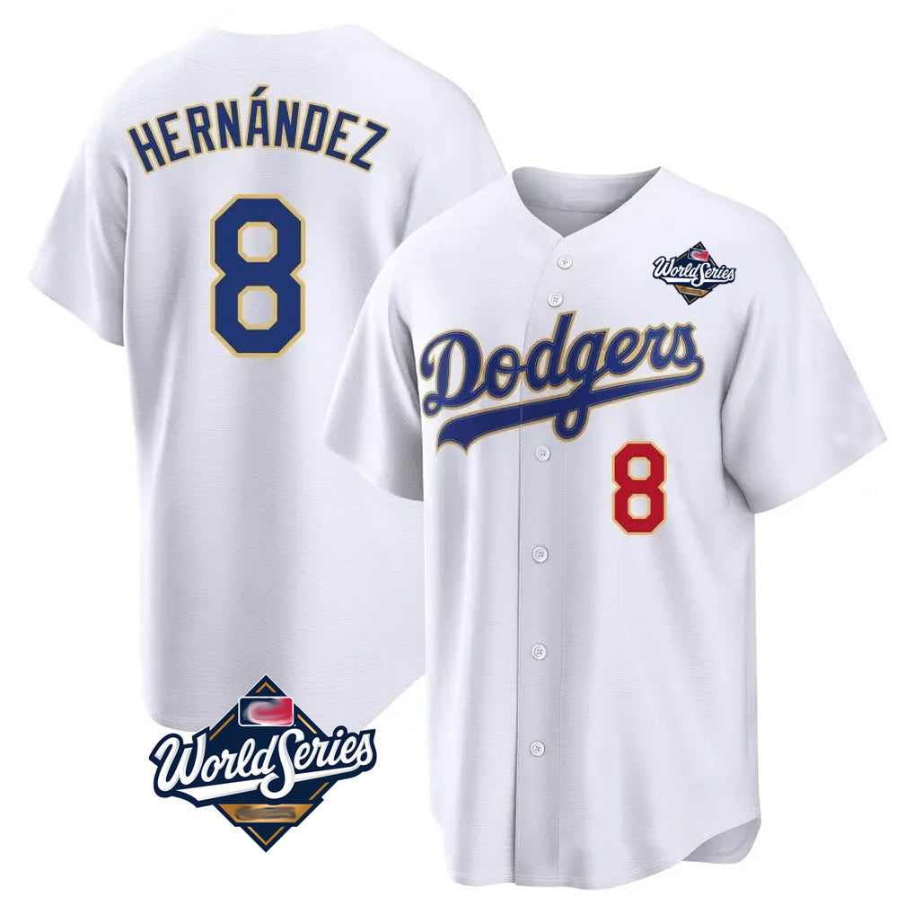 My Store LA.Dodgers #8 Enrique Hern¨¢ndez Player Gold White World Series 2026 Collection Stadium Limited Stitched Jerseys
