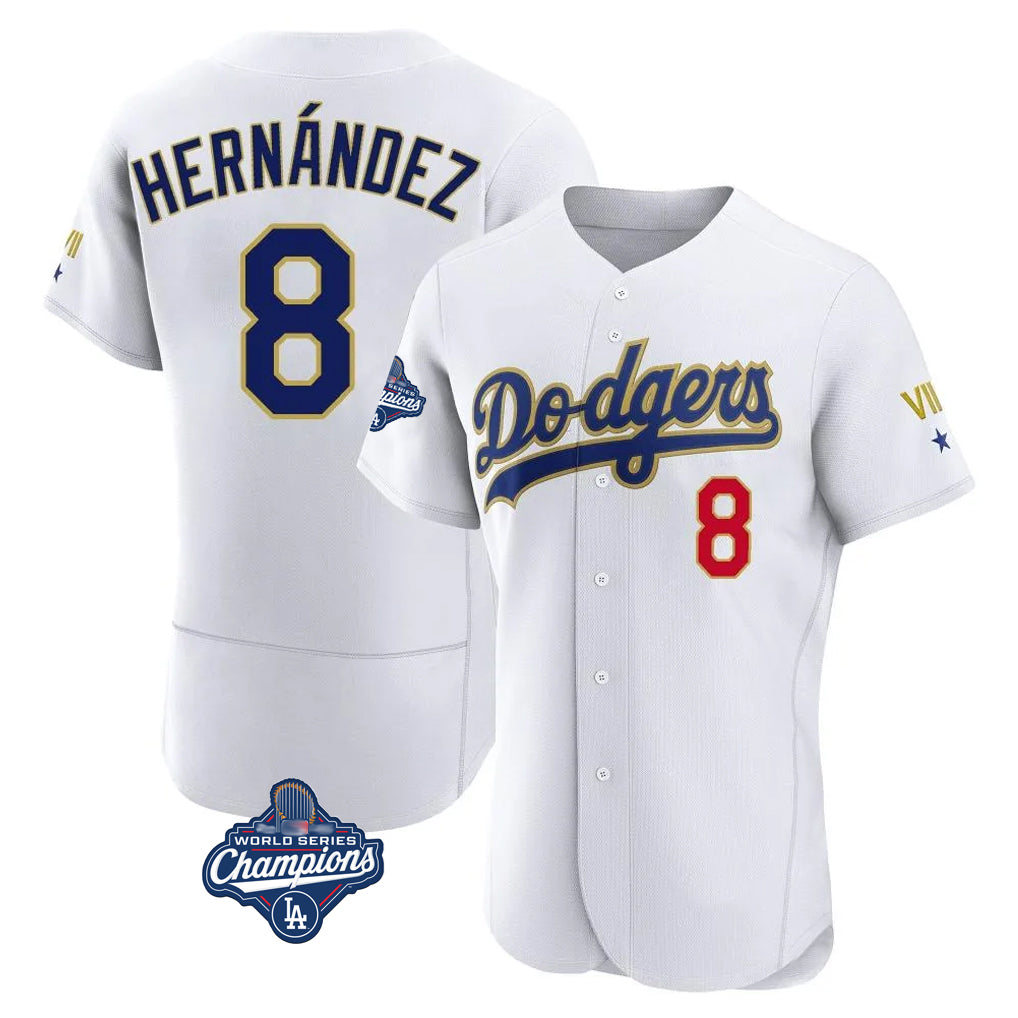 My Store LA.Dodgers #8 Enrique Hern¨¢ndez Player Gold White World Series Meet 2026 Collection Stadium Limited Elite Stitched Jerseys