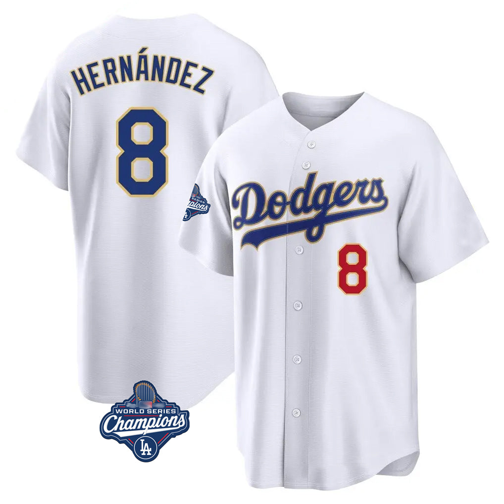 My Store LA.Dodgers #8 Enrique Hern¨¢ndez Player Gold White World Series Meet 2026 Collection Stadium Limited Stitched Jerseys