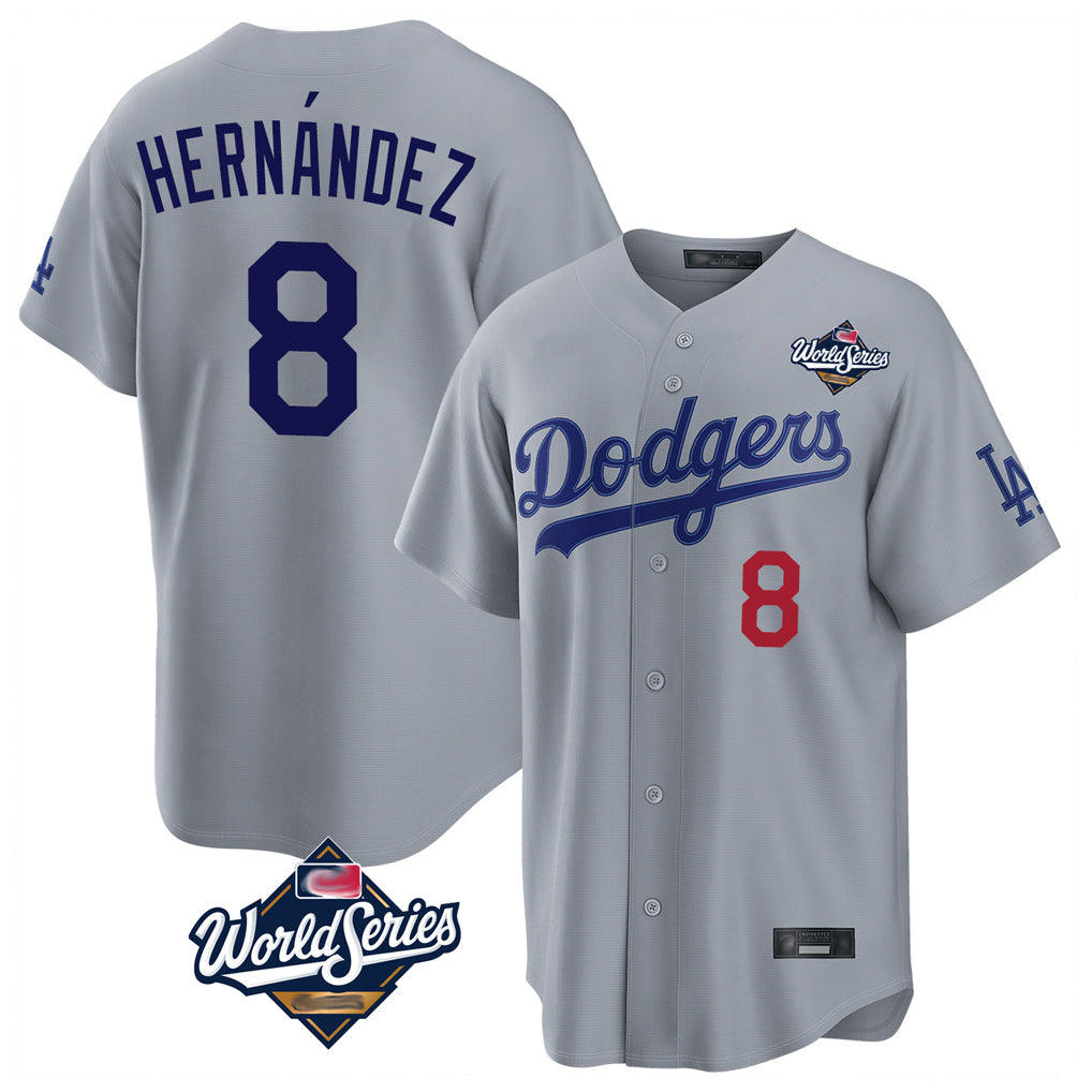 My Store LA.Dodgers #8 Enrique Hern¨¢ndez Player Gray World Series Game Home Stitched Jerseys