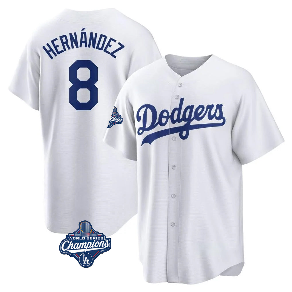 My Store LA.Dodgers #8 Enrique Hern¨¢ndez Player White World Series Meet Game Home Stitched Jerseys