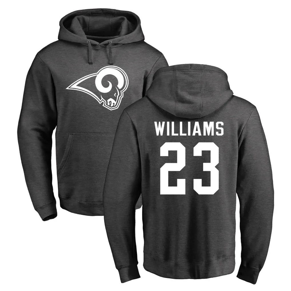 My Store LA.Rams #23 Kyren Williams Player Gray Pullover Hoodie Limited Game Stitched Jerseys