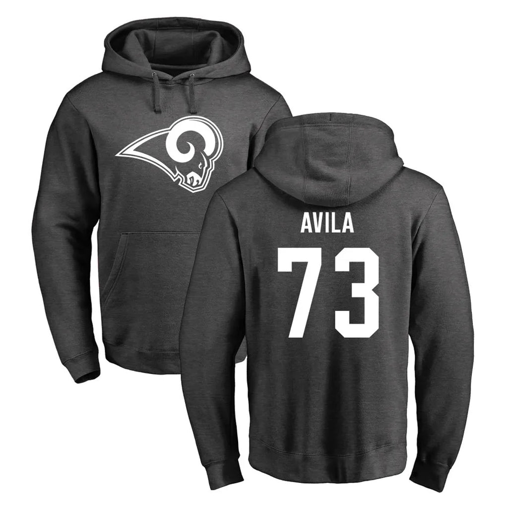 My Store LA.Rams #73 Steve Avila Player Gray Pullover Hoodie Limited Game Stitched Jerseys