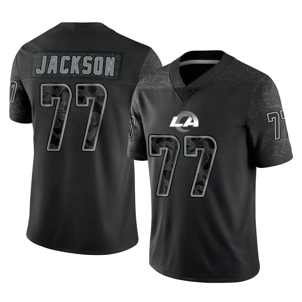 My Store LA.Rams #77 Alaric Jackson Player Black Limited Reflective Home Game Stitched Jerseys