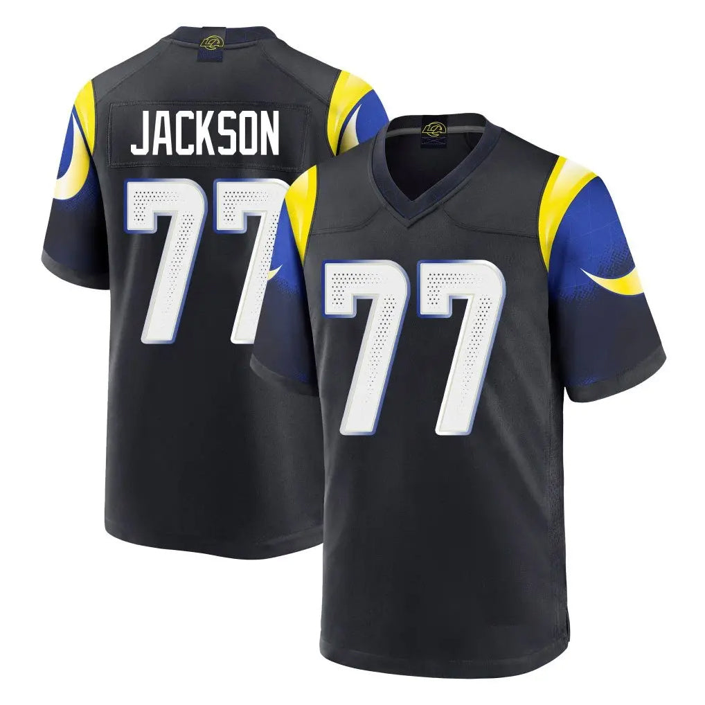 My Store LA.Rams #77 Alaric Jackson Player Black Midnight Rivalries Collection Home Game Stitched Jerseys