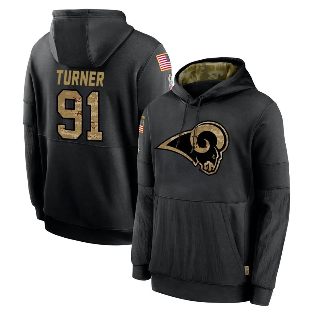 My Store LA.Rams #91 Kobie Turner Player Black Salute to Service Hoodies Limited Game Stitched Jerseys