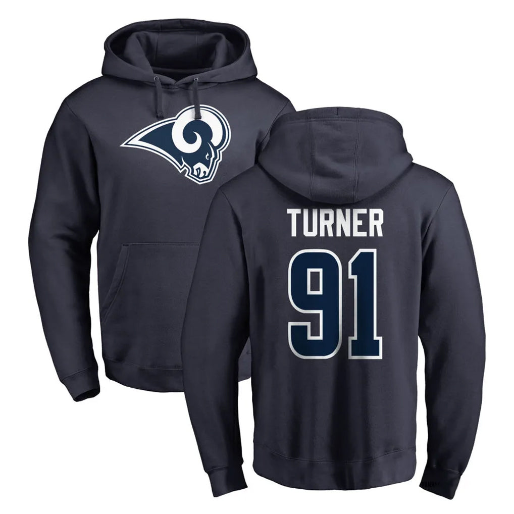 My Store LA.Rams #91 Kobie Turner Player Navy Pullover Hoodie Limited Game Stitched Jerseys