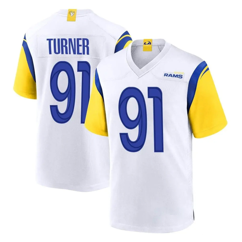 My Store LA.Rams #91 Kobie Turner Player White Home Game Stitched Jerseys