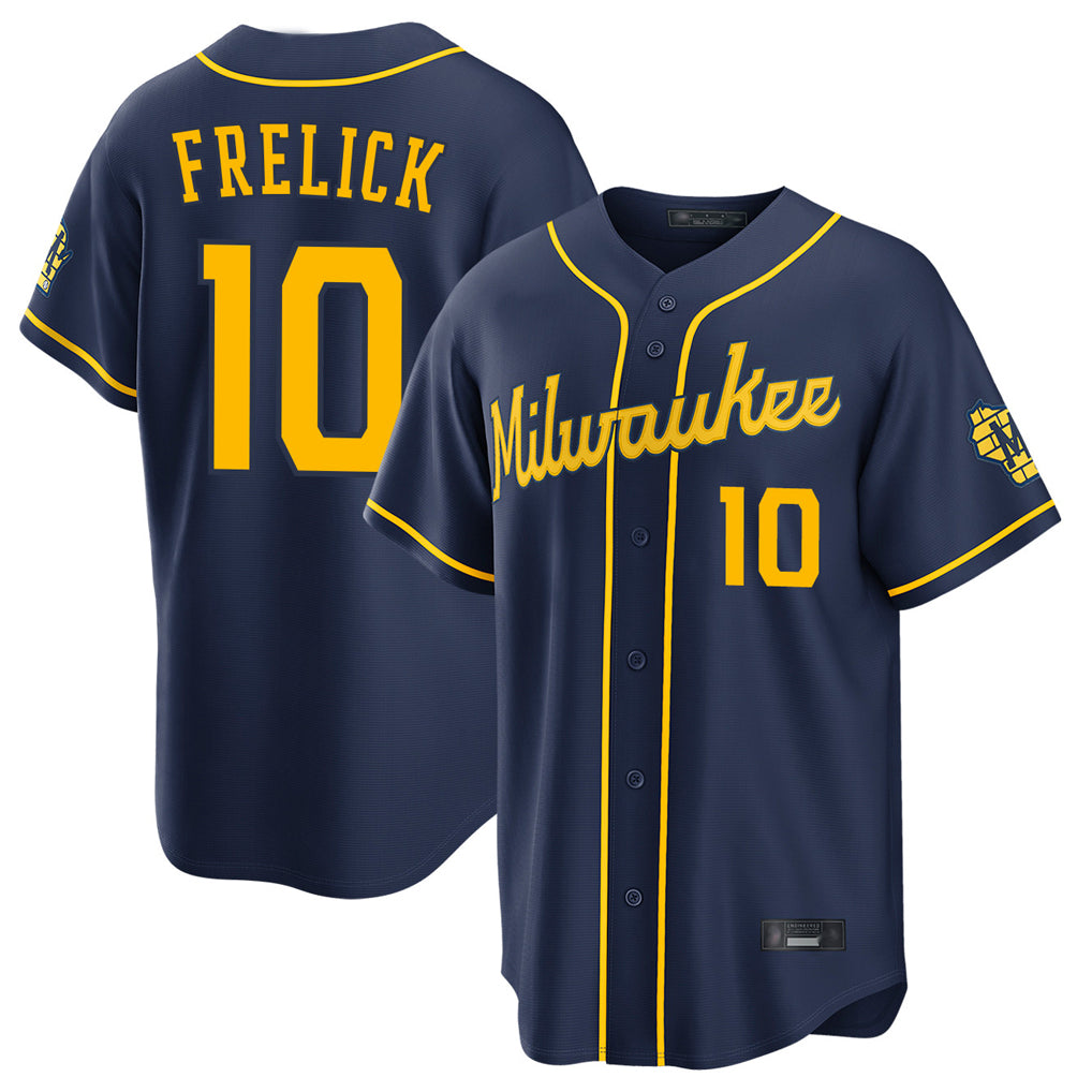 My Store M.Brewers #10 Sal Frelick Player Navy Home Stadium Game Stitched Jerseys