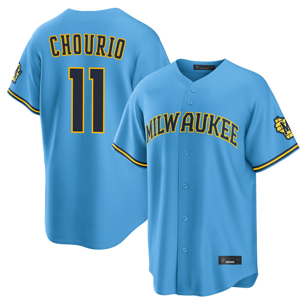 My Store M.Brewers #11 Jackson Chourio Player Light Blue Road Stadium Game Stitched Jerseys