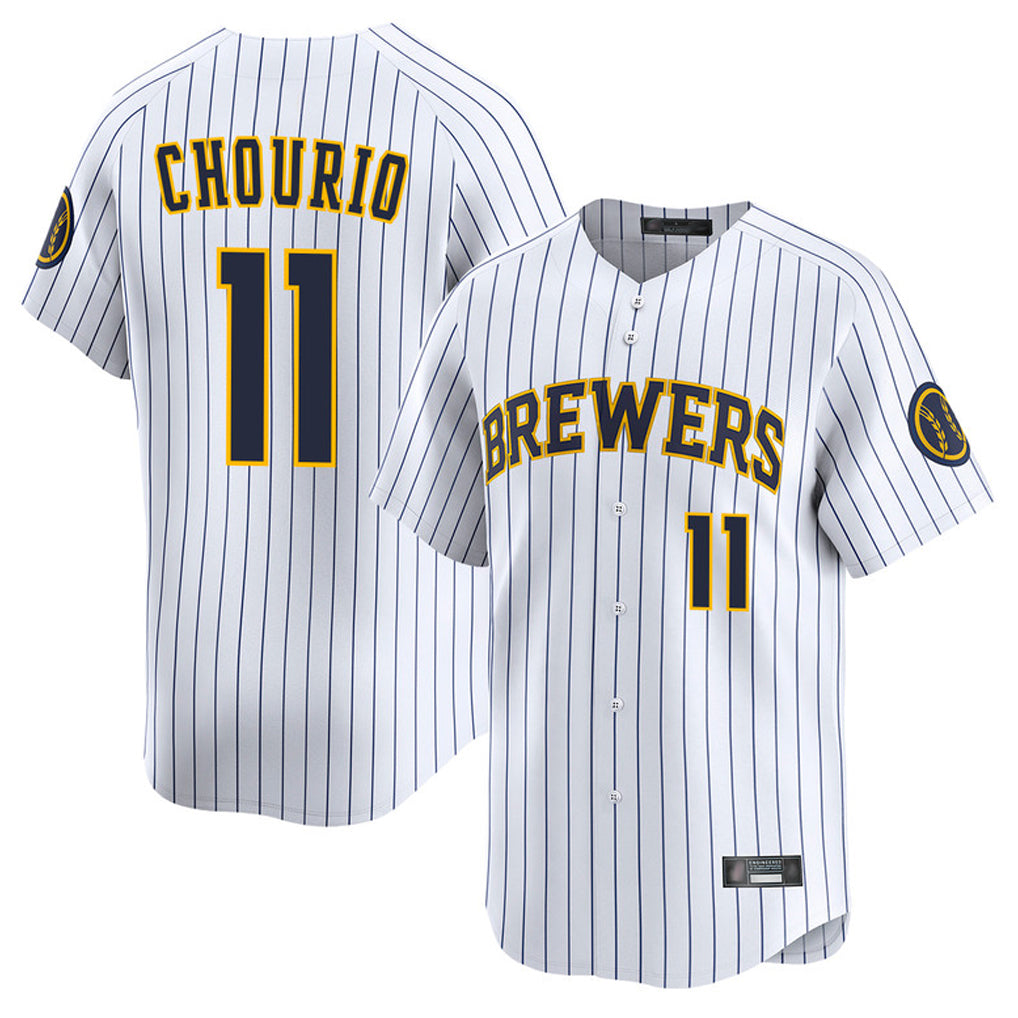 My Store M.Brewers #11 Jackson Chourio Player White Stripes Home Limited Game Stitched Jerseys