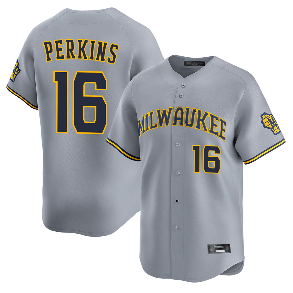 My Store M.Brewers #16 Blake Perkins Player Gray Home Limited Stitched Jerseys