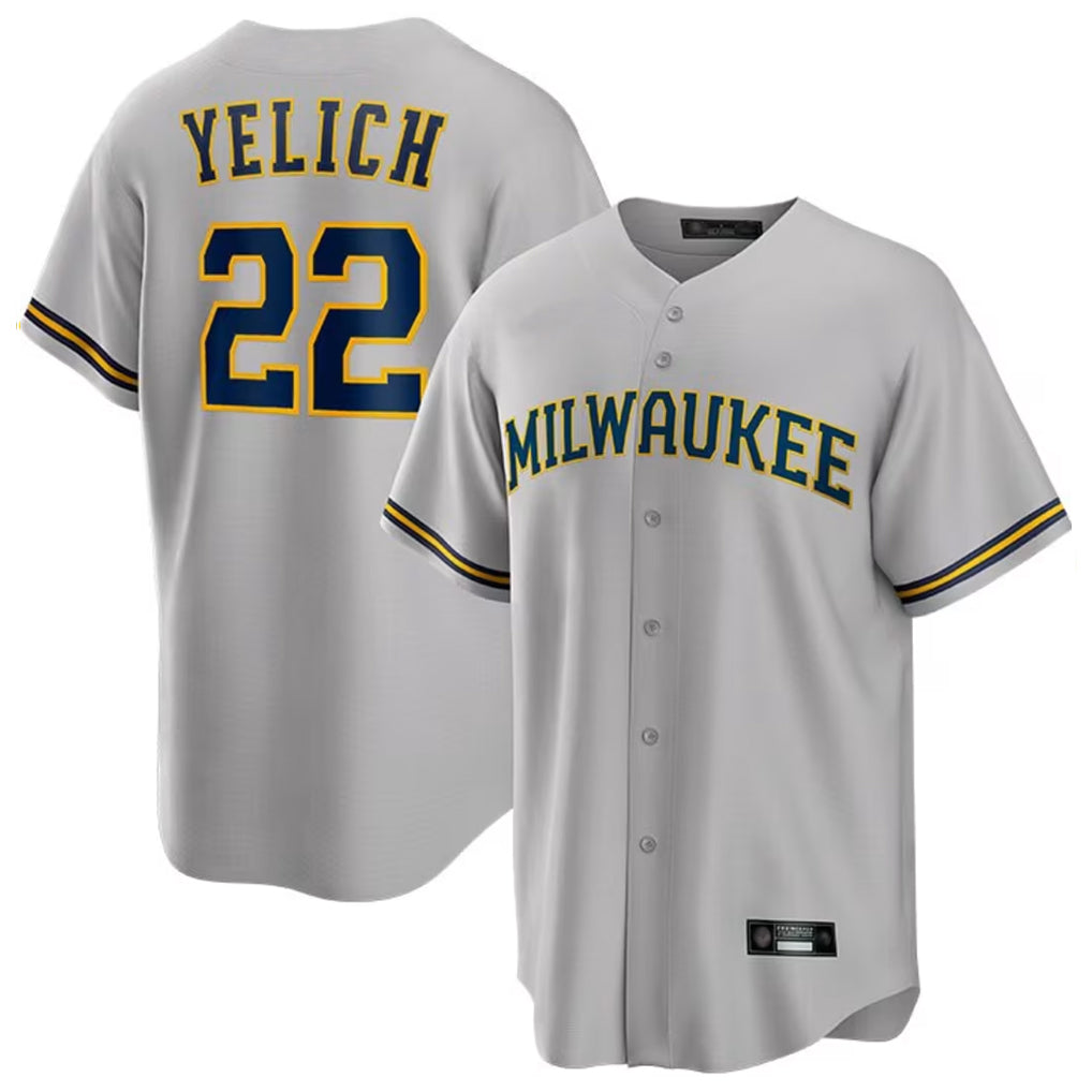 My Store M.Brewers #22 Christian Yelich Player Gray Home Game Stitched Jerseys