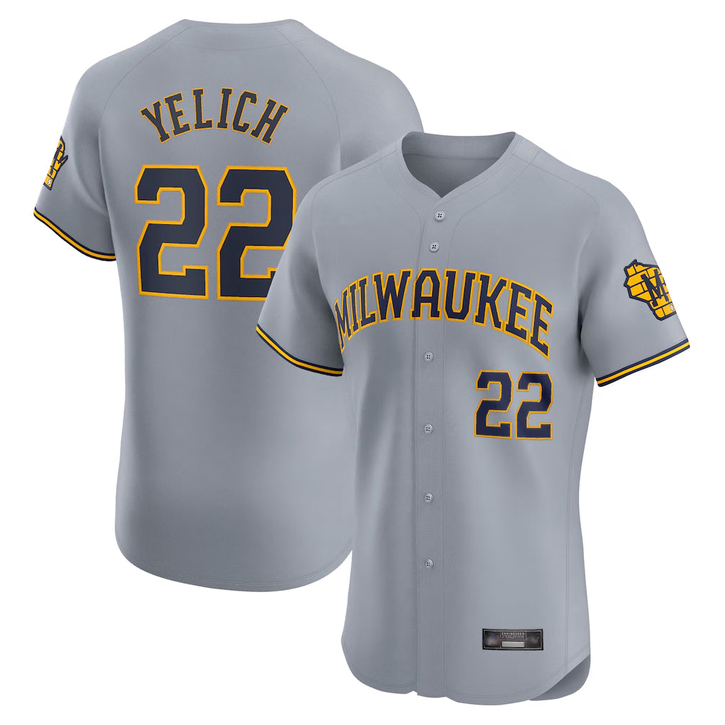 My Store M.Brewers #22 Christian Yelich Player Gray Home Limited Elite Stitched Jerseys