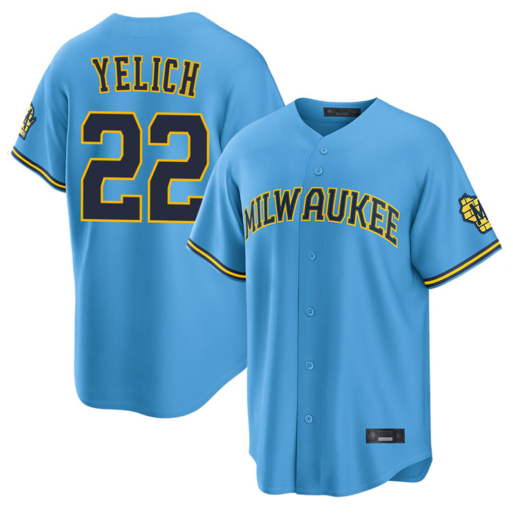 My Store M.Brewers #22 Christian Yelich Player Light Blue Road Stadium Game Stitched Jerseys